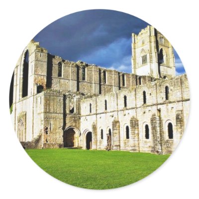 Dramatic Picture Of Fountains Abbey Right Before S Round Sticker by lifesphere
