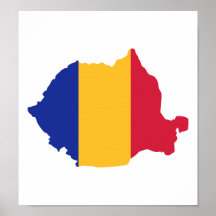 Drapeau de carte de la Roumanie Affiche