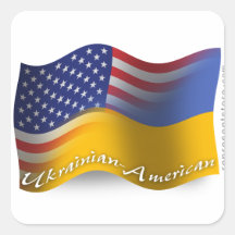 Drapeau de ondulation Ukrainien-Américain Sticker Carré