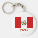 Drapeau Pérou avec le nom en français Key Chains