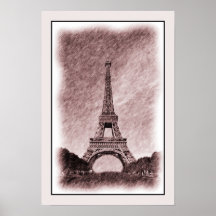 Drawing Eiffel Tower small Poster