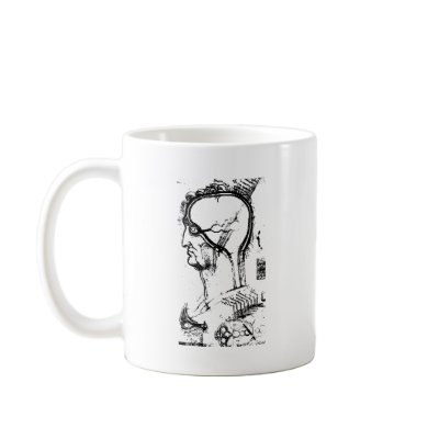 Drawing of parts of the human brain coffee mug by LeonardoDaVinci