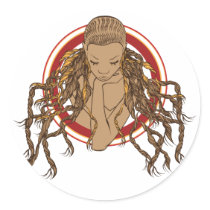 Dreadlock Girl Round Stickers