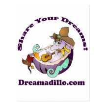 Dreamadillo Tex with Guitar with text.jpg Postcard