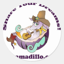 Dreamadillo Tex with Guitar with text.jpg Sticker