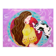 Dreaming Woman and Cat. Post Card