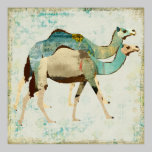 Dreamy Blue Camels Art Poster posters