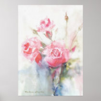 dreamy pink watercolor roses poster