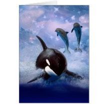 Dreamy Whale and dolphins play Greeting Card