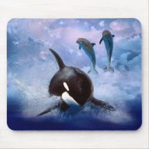 Dreamy Whale and dolphins play Mouse Pads