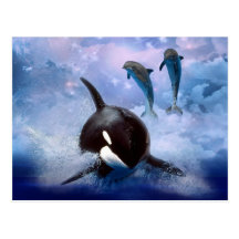 Dreamy Whale and dolphins play Postcards