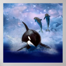 Dreamy Whale and dolphins Poster