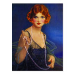 Dress Midnight Blue Flapper Girl & Pearls Postcard