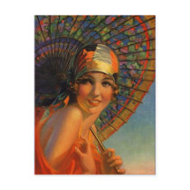 Dress tangerine Flapper Girl & Parasol Postcard