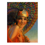Dress tangerine Flapper Girl & Parasol Postcard