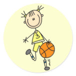 Dribbling Girl Basketball Tshirts and Gifts Round Stickers