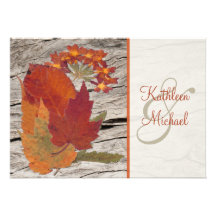 Dried Autumn Leaves and Flowers Wedding Invitation