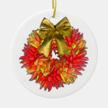 Dried Chili Pepper Wreath & Gold Bow Christmas Tree Ornament
