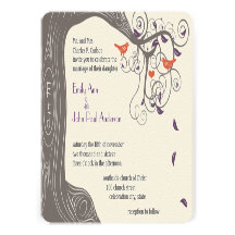 Driftwood Tree Tangerine Birds Wedding Invitations