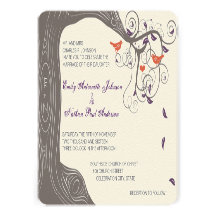 Driftwood Tree Tangerine Birds Wedding Invitations