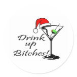 Drink Up Bitches Martini Round Stickers