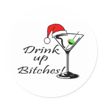 Drink Up Bitches Martini Round Stickers