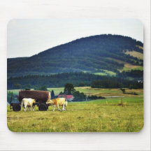 Drinking Cows On Pasture With A Hill In The Backgr Mousepad