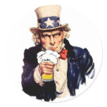 Drinking Uncle Sam Round Sticker