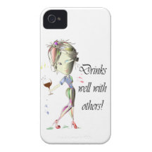 Drinks well with others, funny Wine art Case-Mate iPhone 4 Case