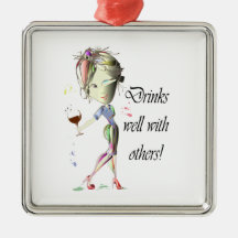 Drinks well with others, funny Wine art Christmas Ornament