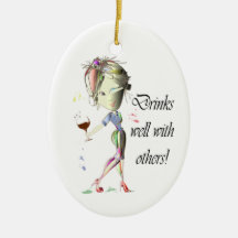 Drinks well with others, funny Wine art Ornament