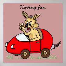 drôle lapin dans sa voiture affiche