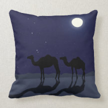 Dromedary camels in Sahara desert night Pillow