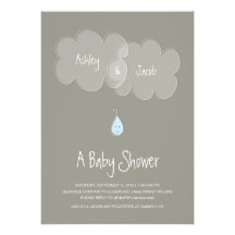 Droplet Baby Shower Invitation Grey/Blue