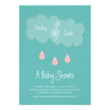 Droplet Triplets Baby Shower Invitation Aqua/Pink
