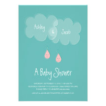 Droplet Twins Baby Shower Invitation Aqua/Pink