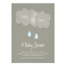 Droplet Twins Baby Shower Invitation Grey/Blue