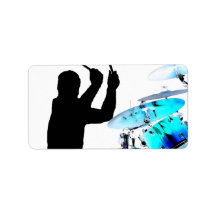 Drummer sticks in air shadow blue invert drums labels