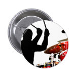 Drummer sticks in air shadow real drums pinback button