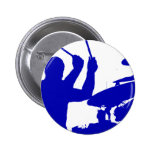 Drummer sticks in air shadow Solid blue Button
