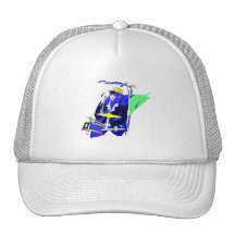 Drummer Sunglasses Blue and Yellow graphic Trucker Hat
