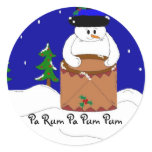Drumming Snowman Round Sticker