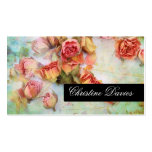 Dry roses on green vintage business card