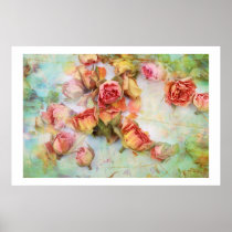 Dry roses on green vintage