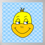 Duck Cartoon on Blue Pattern. Poster