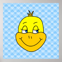 Duck Cartoon on Blue Pattern. Poster