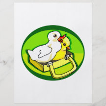 duckling chick in suitecase green back flyer design