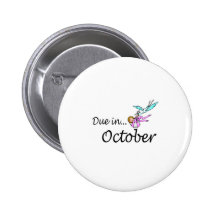 Due In October (Baby/Stork) Button