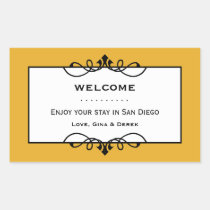 Dull gold wrought iron frame out of town gift bag stickers