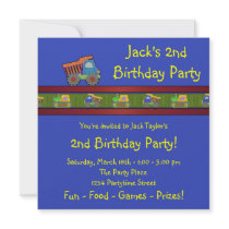 Dump Truck Boys 2nd Birthday Party Personalized Invitation